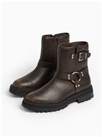 Brown Faux Leather Biker Ankle Boots 8