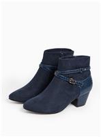 Navy Faux Suede Buckle Strap Detail Heeled Ankle Boots 6