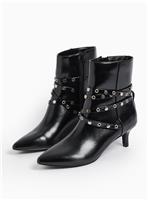 Black Faux Leather Studded Strap Heeled Boots 4