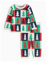 Matching Family Baby Navy Christmas Tree Checkerboard Knitted Set 3-6 months