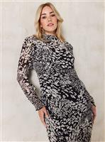 EVERBELLE Animal Printed Plisse Column Midi Dress 14