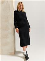 EVERBELLE Black Wide Ribbed Knitted Midi Dress M