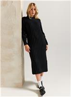 EVERBELLE Black Wide Ribbed Knitted Midi Dress L