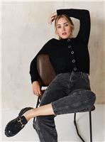 EVERBELLE Black Knitted Button Boucle Cardigan S