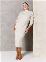 EVERBELLE Stone High Neck Cable Knitted Midi Dress XS