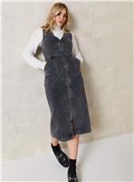 EVERBELLE Grey Washed Denim Midi Pinafore Dress 22