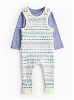 Blue Fair Isle Knitted Dungarees & Top Set 9-12 months