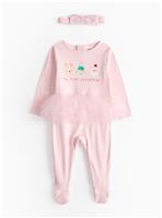 Pink Merry Christmas Tutu Sleepsuit & Headband Set 18-24 months