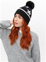 Black & Silver Star Sparkle Beanie Hat One Size