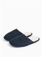 totes Navy Real Suede Faux Fur Lined Mule Slippers S