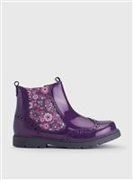 START-RITE Chelsea Brogue Blackcurrant/Floral Glitter Patent Leather Zip Up Boots 12 Infant
