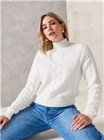 EVERBELLE Cream High Neck Cable Knitted Jumper L