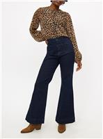 Dark Wash High Waisted Flared Denim Jeans 16R