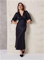 EVERBELLE Black Lace Detail Satin Tea Dress 8