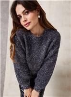 EVERBELLE Charcoal Tinsel Relaxed Knitted Jumper S