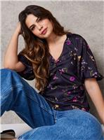 EVERBELLE Black Floral Printed Satin Blouse 12