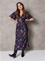 EVERBELLE Black Floral Printed Satin Tea Dress 22