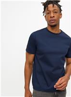 Mercerised Navy Crew Neck T-Shirt L