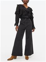 Black Rinse Flared Palazzo Denim Jeans 16S