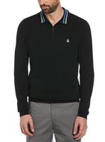 ORIGINAL PENGUIN Sticker Pete 1/4 Zip Cotton Jumper In Black S