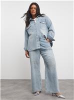 SIMPLY BE Light Wash Embellished Wide Leg Jean 26