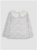 JOJO MAMAN B&Eacute;B&Eacute; Woodland Floral Broderie Collar Top 6-12 months