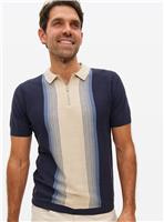 Navy Colour Block Knit Polo Shirt S
