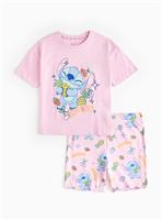 Disney Stitch Print Pink Pyjama Set 7-8 years