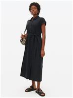 Black Linen Blend Shirt Dress 8