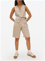 Stone Linen Blend Bermuda Co-ord Shorts 14