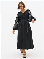 Black Embroidered Sleeve Boho Midi Dress 20