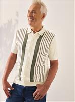 UNION WORKS Cream Striped Knit Polo Shirt M