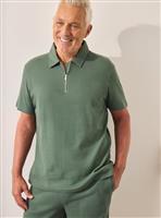 UNION WORKS Green Textured Co-ord Polo Shirt M