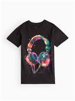 Navy Headphones Graphic Print T-Shirt 6 years