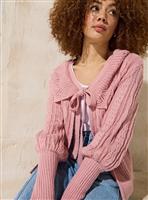 EVERBELLE Pink Tie Collared Knit Cardigan S