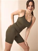 REAKTIV Khaki High Waisted Ribbed Seamless Cycle Short XS