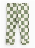 Green Chequer Print Ribbed Leggings 6-9 months