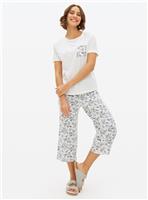 White Floral Print Pyjama Set L