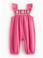 Pink Crochet Woven Romper 6-9 months
