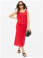 Red Crochet Co-ord Midi Skirt M