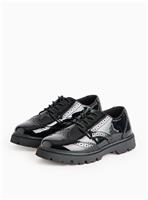 Magic Feet Wide Fit Patent Black Brogue Shoes 8 Infant