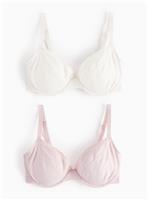 DD+ Cream & Pink Ribbed Non-Padded T-Shirt Bras 34E