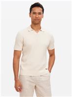 Cream Grid Stitch Polo Shirt L