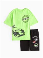 Hot Wheels Neon Green T-Shirt &. Shorts Set 6 years