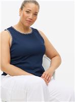 Navy Contrast Crochet Trim Vest 24