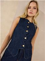EVERBELLE Dark Denim Scallop Detail Waistcoat 10