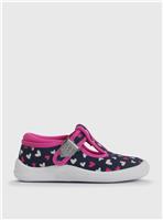 START-RITE Wriggles Navy/Pink Hearts T Bar Canvas Shoes 7 Infant