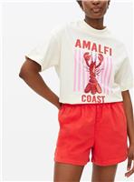 Red Denim Pull On Shorts 14