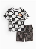 Hot Wheels Chequered T-Shirt & Woven Shorts 1-2 years