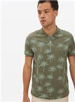 Khaki Palm Tree Printed Polo Shirt S